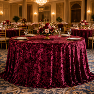 Wholesale Burgundy Crushed Velvet <b>Round</b> <b>Tablecloth</b> for Hotel Wedding Ballroom Event Rental Supplier - Product Image 1