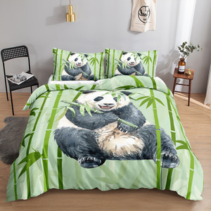 Kids Panda Comforter Set - Twin Size Green Bamboo Panda Bear Bedding With Pillow Case