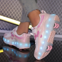 Nouvelles chaussures de roller à quatre roues pour enfants, roues détachables, dessus en cuir et en maille, décontractées, pour l'extérieur, roller pour jeunes garçons