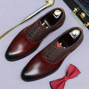 รองเท้าหนังแท้ทรงอิตาเลียนแบบสี่เหลี่ยมผูกเชือก ผลิตด้วยวิธี Goodyear Welted สีแดงไวน์ ทำด้วยมือ รองเท้าเดอร์บี้ รองเท้าทางการสำหรับธุรกิจ - Product Image 4
