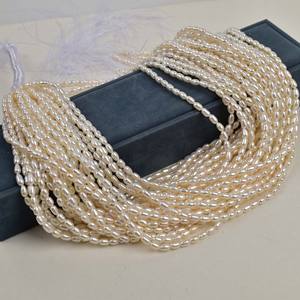 Perles d'eau douce artisanales de Zhuji, 37 cm, grains de riz naturels, 3-3,5 mm, grain peu profond, nucées, perles dispersées - Product Image 2