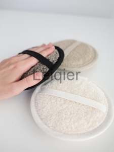 Tampons en <span class=keywords><strong>coton</strong></span> biologique avec logo personnalisé pour enlever le gommage corporel en luffa Éponge de bain de douche réutilisable pour le maquillage du visage avec logo - Product Image 6