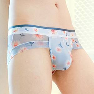 กางเกงในชาย,กางเกงในเซ็กซี่ตาข่ายเอวต่ำผ้าโปร่งลายดอกไม้กระเป๋านูนกางเกงในบางมาก - Product Image 1