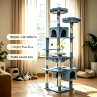 Menara Pohon Kucing Ekstra Tinggi untuk Beberapa Kucing di Dalam Rumah, 2 Kondominium Kucing yang Nyaman, Tempat Tidur Hammock, Tiang Garuk Sisal dengan Mainan Interaktif