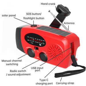 Radio Solaire Météo d'Urgence XSY-088 Mini Portable 2000mAh à Manivelle avec Chargeur Téléphone et Lampe de Poche LED, Radio AM/FM/NOAA - Product Image 3