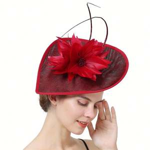 Chapeau fascinateur en sinamay, coiffe en chanvre, fleur, plume, vintage, mode féminine, fascinateur en sinamay pour mariée - Product Image 2