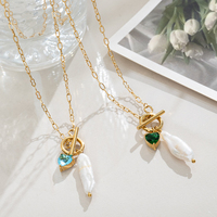 Collier de perles Golden Hour pour femme, pendentif cœur en pierre précieuse, acier inoxydable 18K PVD, étanche, cadeau élégant