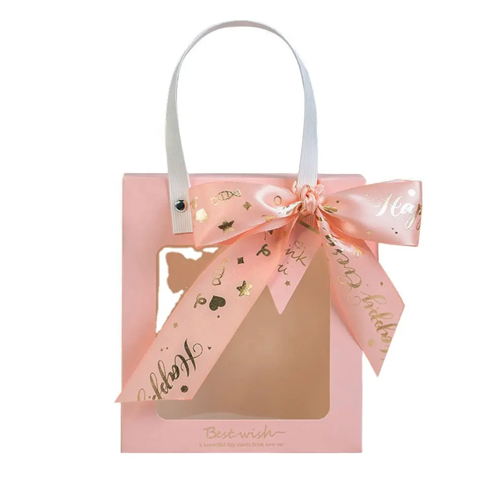 Hot Selling New Product Beautiful Paper Bag With Window Ribbon Handle Luxury Custom Paper Bag For Wedding