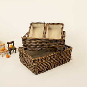 JY Grey Rectangular Storage Basket <strong>Small</strong> Wooden Willow Gift <strong>Hamper</strong> with Removable Lining for Baby Gifts - Product Image 5