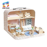 Valise en bois pour jeu de meubles miniatures portables pour enfants, jouet éducatif unisexe, modèle de chambre à coucher, jeu d'imitation