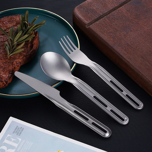 Nuovo <span class=keywords><strong>Set</strong></span> da Cucina in <span class=keywords><strong>Titanio</strong></span> Puro, Coltello Cucchiaio Forchetta, per Campeggio e Viaggio, Portatile e Facile da Pulire - Product Image 4