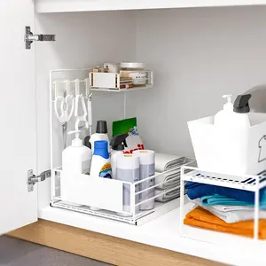 Economizar espaço destacável tipo gaveta do armário da pia da cozinha rack de armazenamento de metal