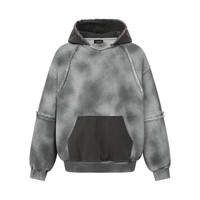 Cardigan à capuche délavé pour homme, style ample, avec fermeture éclair oblique et design de couture déstructuré, vente en gros