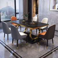 Ensemble table et chaises de salle à manger 6 places, style européen moderne, plateau carré en pierre de luxe légère, pieds en métal, pour hôtel, villa et petits appartements