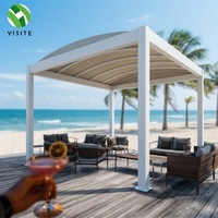 Pabellón de Tela con Techo Curvo de 4x4m, Estructura de Aluminio 6063-T5, Viga Tensada, Gazebo con Protección Solar para Espacios Exteriores de Resorts