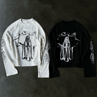 T-shirt à manches longues en tricot gaufré personnalisé Huili OEM pour hommes, coupe ample et oversize, motif graphique vintage, fabricant