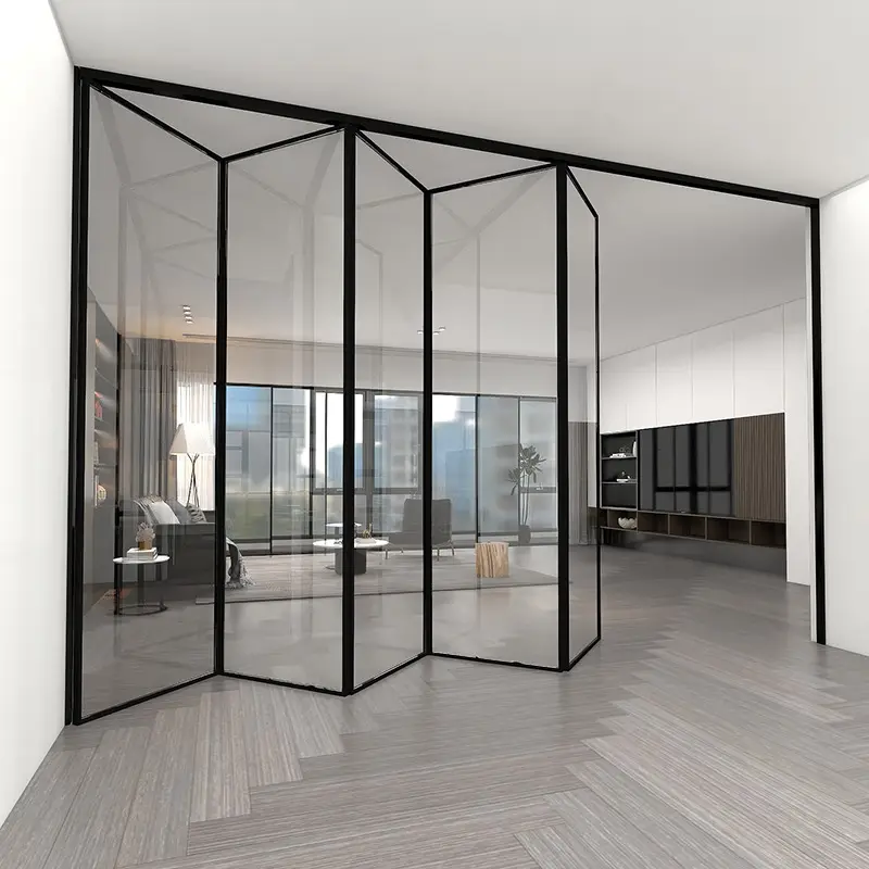 Fábrica personalizada de vidrio templado Patio puertas correderas de vidrio de aluminio balcón al aire libre Bi puertas plegables mejor insonorizado
