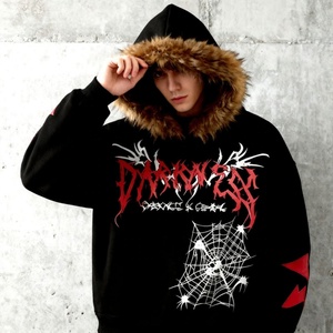 Sudadera con Capucha Personalizada de Invierno, Cortavientos, con Cuello de Piel, Estilo Urbano, Bordado Personalizado, Impresión Digital, Hombros Caídos, Corte Holgado - Product Image 1