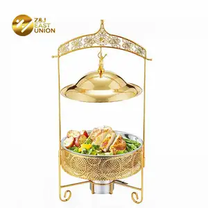 Yeni stil düğün lüks otel gıda ısıtıcısı Set reşo çanak kapaklı tutucu altın