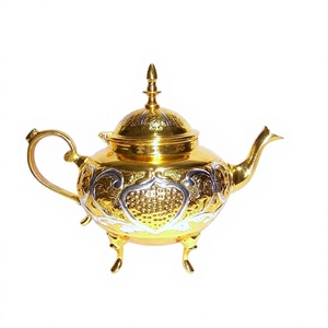 Traditional Moroccan Two Tone Brass <b>Teapot</b> Ornate Heart Motif Gold Silver Finish Handmade Eco-Friendly Coffee Tea Server Footed - Product Image 1