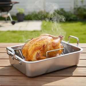 Rôtissoire rectangulaire robuste en acier inoxydable épaissie rôtissoire de poulet rôtissoire avec support - Product Image 1