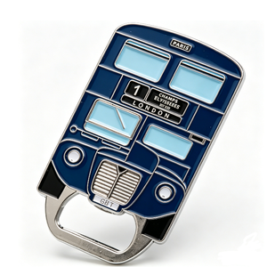 Décapsuleur en métal Bus de Londres, émail bleu, plaqué argent, souvenir, cadeau - Product Image 1