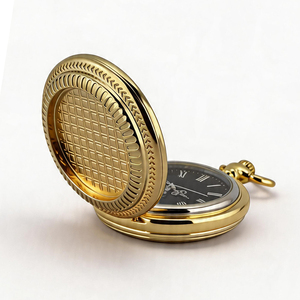 Montre de poche vintage dorée avec cadran noir et chiffres romains, montre de poche de luxe à quartz pour hommes et femmes, cadeau rétro pour collectionneur - Product Image 4