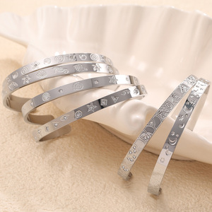 Gold Star Moon Zircon Inlay Open <b>Cuff</b> <b>Bracelet</b> Unisex Jewelry Fashion Accessory - Product Image 3