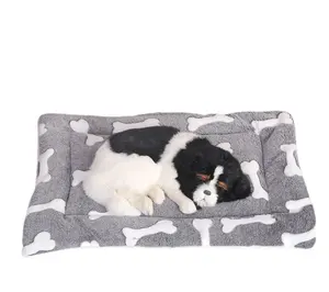 Tempat Tidur Hewan Peliharaan Ultra Lembut, Tikar Tempat Tidur dengan Cetakan Lucu Bulu Domba Dapat Dicuci dengan Mesin Garis Tempat Tidur Kandang Anjing Peliharaan