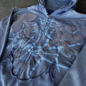 เสื้อฮู้ดดี้ปักลายพิมพ์ลายตามสั่งขายส่ง ผ้าฝ้าย แต่งผ้าปะติดสีเดียวกัน เสื้อฮู้ดดี้โอเวอร์ไซส์ ซิปหน้า ล้างสีแบบแอซิดวอช - Product Image 3