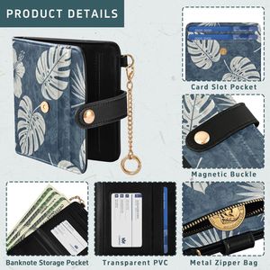 Portefeuille en cuir PU imprimé Monstera avec porte-cartes et boucle magnétique, pochette de style hawaïen avec porte-cartes, vente en gros - Product Image 4