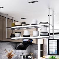Étagère suspendue au plafond en acier inoxydable supports flottants support de casserole pour mur étagères de rangement à 2 niveaux organisateur support de fleur support