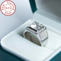Cincin pria Hip Hop, Moissanite 1-5ct berongga penuh batu bintang penuh perak murni 925 untuk perhiasan pernikahan pria