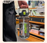 2000ml Big Handle Plastic Cup Outdoor Straight Cup Large Capacity Portable Water Bottle Straw Single Wall Customized Logo Mug