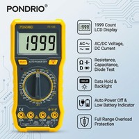 Multímetro Digital Portátil PONDRIO, 1999 Lecturas, Probador de Corriente CA/CC, Retención de Datos, 1 Año de Garantía, para Reparación de Electrodomésticos y Cableado Doméstico
