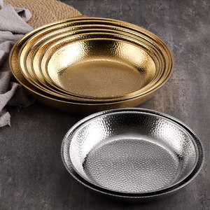 Assiette ronde martelée en acier inoxydable 304, dorée et argentée, pour service de steak et de plats de fête - Product Image 1