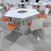 Table d'entraînement hexagonale color-block modulaire avec fente pour support de tablette pour salle de classe et réunion