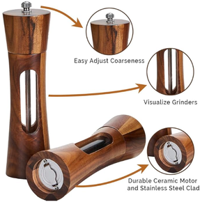ชุดที่บดเกลือและพริกไทยไม้อะคาเซีย2ชิ้นชุดที่บดเกลือพริกไทยไม้8นิ้วทันสมัยพร้อมถาด - Product Image 4