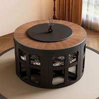Table et chaises rondes en bois massif, avec capacité de rangement pour chaises et tabourets, modernes, simples et haut de gamme
