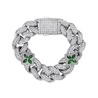 Bracelet Hip-Hop en pierre naturelle 10-20mm, trèfle à quatre feuilles vert, chaîne personnalisée, chaîne cubaine, fermoir à ressort