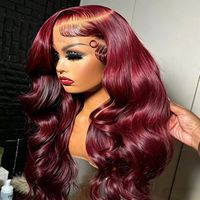 Perruque complète en cheveux humains ondulés multi-teintes avec dentelle frontale HD invisible, plusieurs couleurs en stock, vente en gros