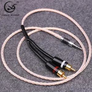 Dây Micro Aux XSSH Audio Video OEM ODM DIY HIFI 8 Lõi 7N PCOCC Dây Cáp Tai Nghe 2RCA Sang 3.5Mm Hỗn Hợp Màu Bạc Đồng