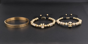 Роскошный золотой череп очарование с Pave CZ нержавеющая сталь макраме браслет набор JBS11090 модный браслет бусины - Product Image 5