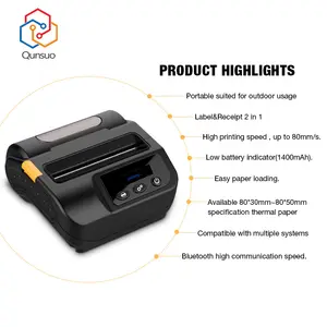 Impressora portátil térmica com tela OLED de 0,96 mm, mini impressora Bluetooth sem fio 80 mm com Bluetooth USB tipo C