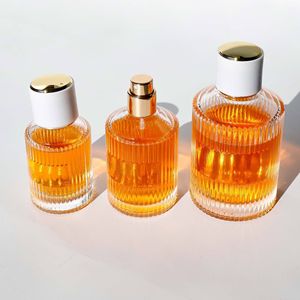 Botella de cristal cosmética elegante de lujo 30ml 50ml 100mL Botella de perfume transparente de rayas verticales - Product Image 1