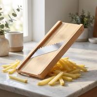 Groothandel Houten Mandoline Snijder 2-in-1 Friet Snijder Gegolfde Julienne 35cm 420J2 Staal OEM BPA Vrij Aangepast Logo