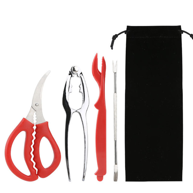 4PCS Lobster Eating Utensils Crab Shells Opener Lobster Crackers Forks and Picks Nutcracker Seafood Scissors Tool Set with Bag