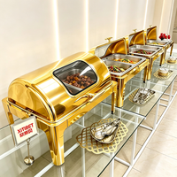 Plats de service chauffants en acier inoxydable à couvercle roulant, alimentés au combustible, personnalisables en usine, capacité 9L, pour mariages, fêtes, buffets de luxe, traiteur et hôtels