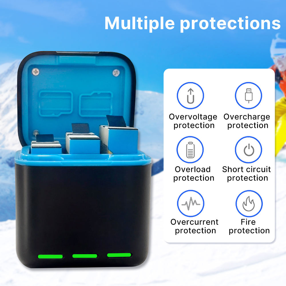 Hongdak New Suitable for GoPro Accessory 13 Three Charge Charger+3 Battery Set Storage Fast Charging case
