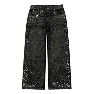 Pantalones Vaqueros de Mezclilla para Hombre, Personalizados con Pedrería y Perlas, Corte Holgado, Algodón Puro, Estilo Urbano Informal, Otoño - Product Image 1